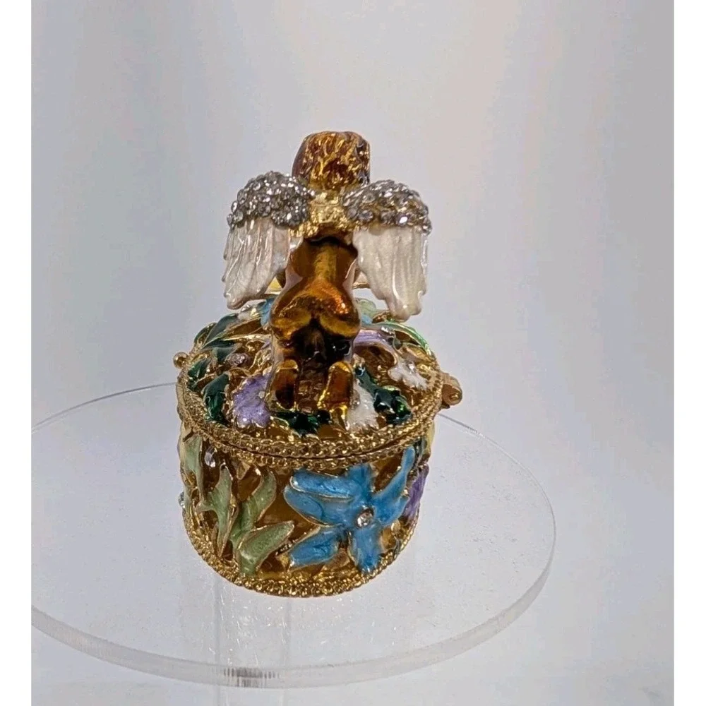 Bejeweled Cherub Angel With‎ Butterfly Trinket Box Multicolor